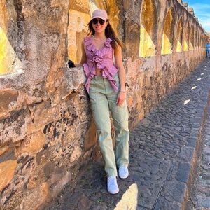 Zara Pink Textured Ruffled Blouse